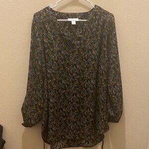 Motherhood Maternity V-Neck Long Sleeve Blouse - Dark Green/Blue size medium
